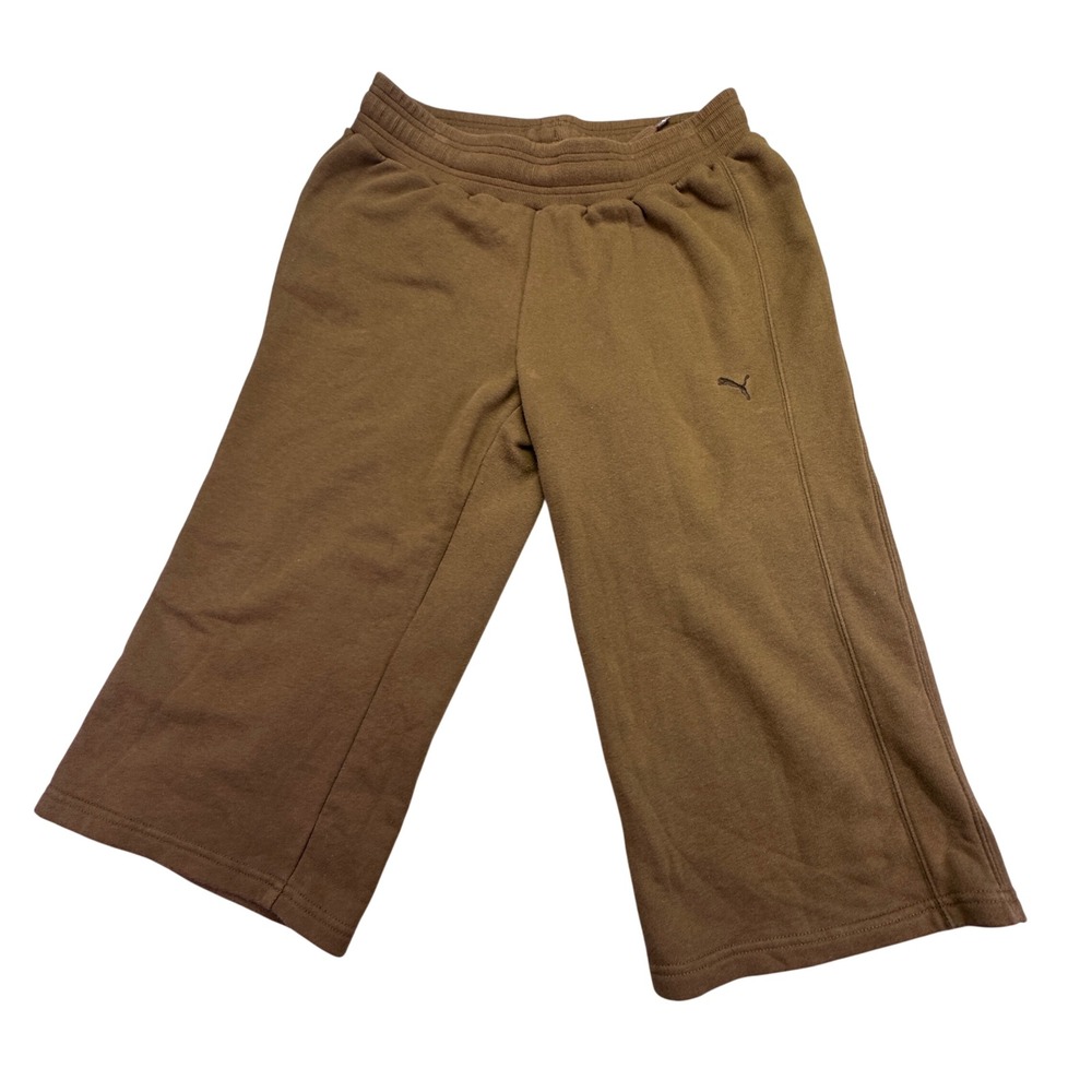 Puma‎ Sweatpants Women's Size XL Brown Wide Leg Cropped Fleece Lounge Pants